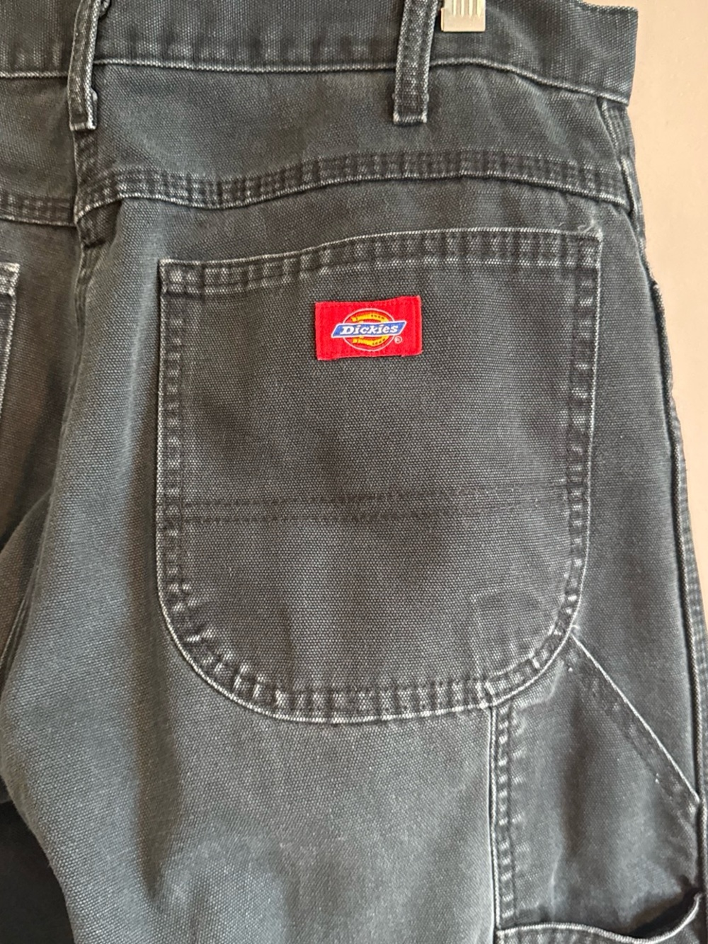 Dickies Black Boot-Cut Work Pants with Red Logo Patch